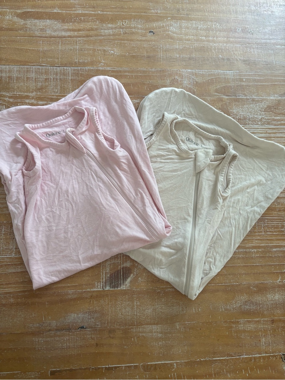Quince Sleeveless Bamboo Sleep Sacks Pink and Beige Baby Sleepwear 0-6M Bundle